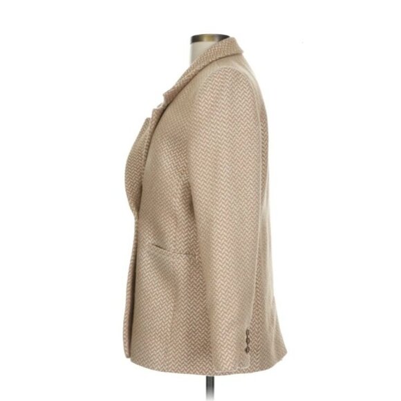 Anine Bing Fishbone Blazer Hearringbone Size Lrg Tan Cream Career Classic Wool - Picture 8 of 15